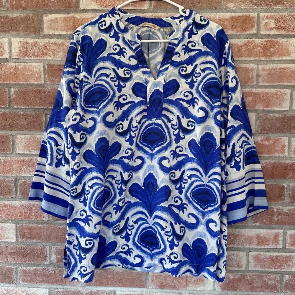 Soft Surroundings Tunic Shirt Women’s XL Lightweight Rayon Blue Coastal Summer